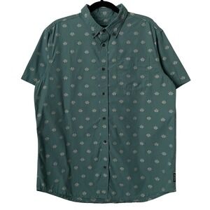 Prana Shirt Mens Medium Broderick Leaf Print Camp Outdoor Hiking Organic Cotton